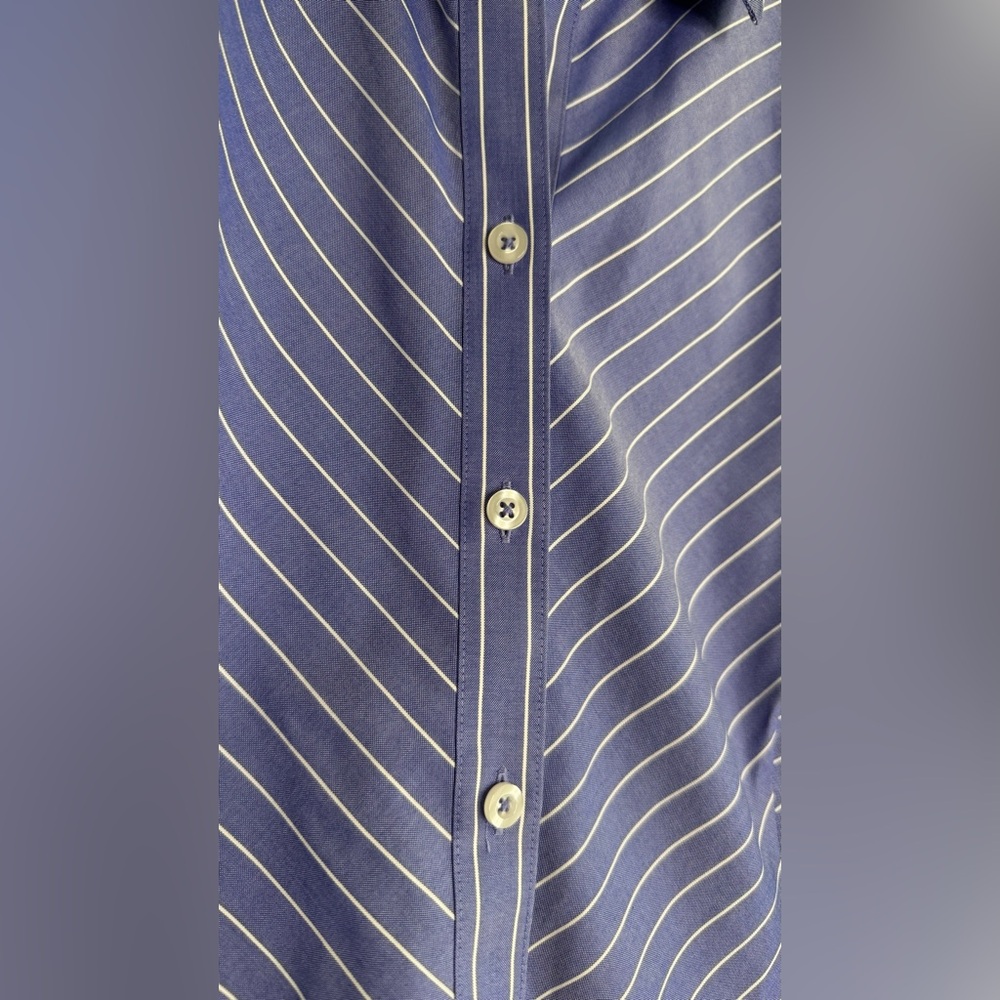 Chico’s Shirts No Iron All Season Coolmax Striped Blue White cotton Size 2 New - Picture 4 of 12